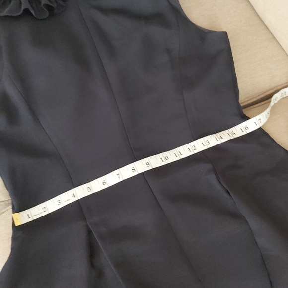 Eliza J ruffled V neck fit and flare midi dress sleeveless blue black - Picture 12 of 14